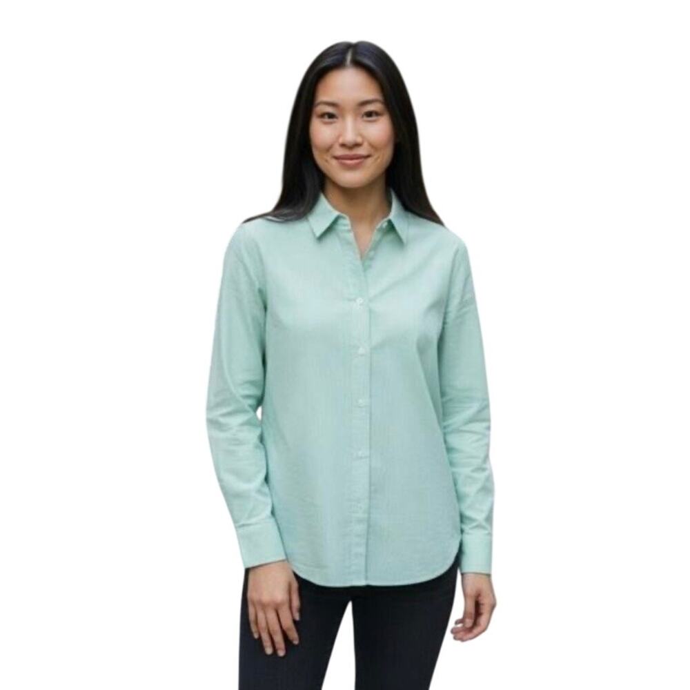 Everlane The‎ Silky Cotton Relaxed Shirt Mint Green White Stripe Womens Sz 8 NWT